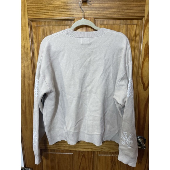 Disney Parks Christmas Minnie Mouse Embroidered Knit Cardigan Sweater XL Tan - Picture 6 of 7